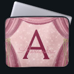 Blush Pink and Burgundy Curtains Monogram Name Laptop Sleeve<br><div class="desc">Blush Pink and Burgundy Curtains Girly Sparkle Monogram Case. This case can be customized to include your initial and first name.</div>