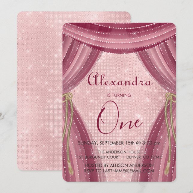 Blush Pink and Burgundy First Birthday Invitation (Front/Back)