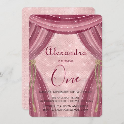 Blush Pink and Burgundy First Birthday Invitation