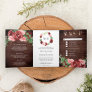 Blush Pink and Burgundy Floral Barn Wood Wedding Tri-Fold Invitation
