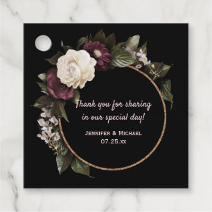 Blush Pink and Burgundy Floral on Black Wedding Favor Tags