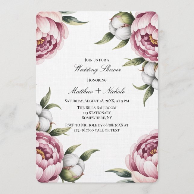 Blush Pink and Cotton Wedding Shower Invitation (Front)
