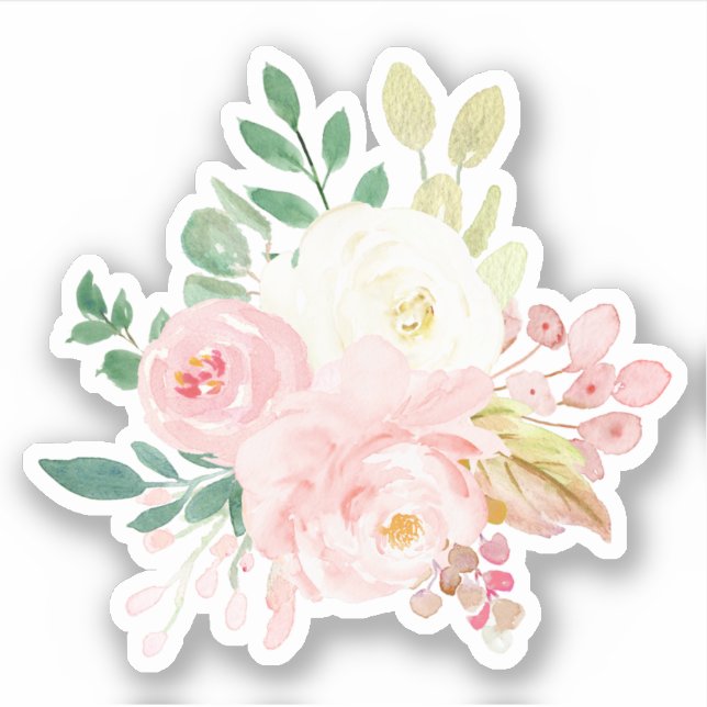 Blush Pink And Cream Flowers Bouquet Watercolor Sticker (Front)