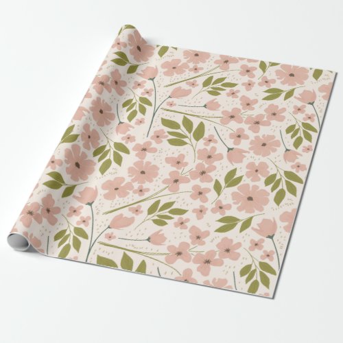 Blush Pink and Cream Pretty Floral Pattern Wrapping Paper