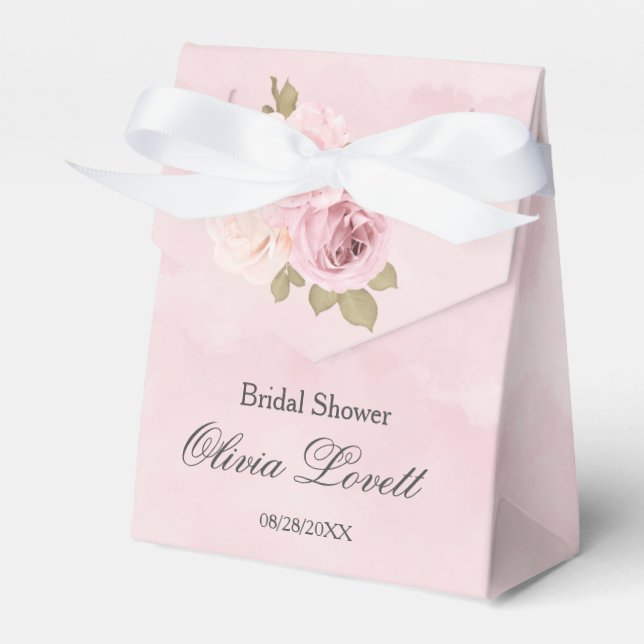 Blush Pink And Cream Roses Chic Bridal Shower Favor Boxes (Front Side)