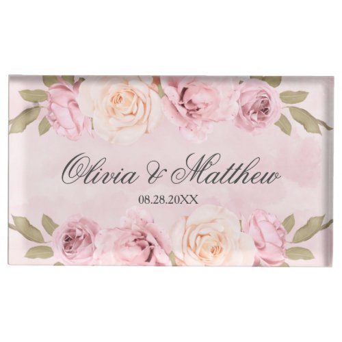 Blush Pink And Cream Roses Wedding Table Number Place Card Holder
