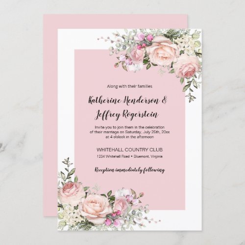 Blush Pink and Cream Watercolor Roses Wedding Invitation
