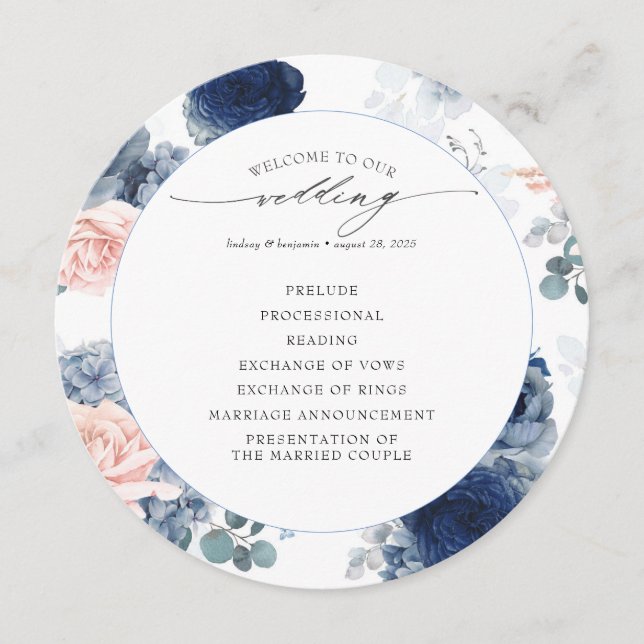 Blush Pink and Dusty Blue Floral Wedding Program (Front)