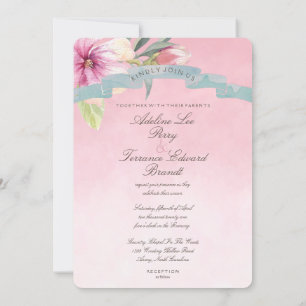 Blush Pink and Dusty Blue Magnolia Wedding2 Invitation