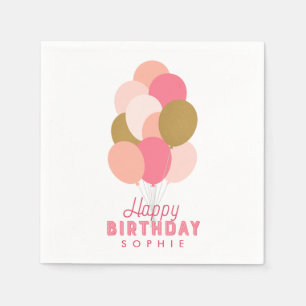 Blush Pink and Faux Gold Balloons Happy Birthday Napkins