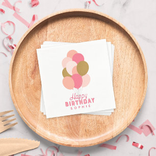Blush Pink and Faux Gold Balloons Happy Birthday Napkins