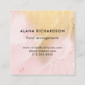 Blush Pink and Faux Gold Look Square Business Card (Back)