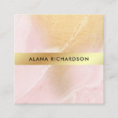 Blush Pink and Faux Gold Look Square Business Card (Front)