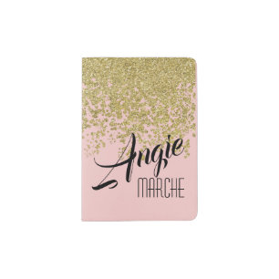 Blush Pink And Faux Gold Sequins Passport Holder