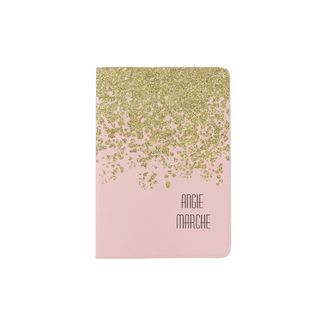 Blush Pink And Faux Sparkle Passport Holder (Front)