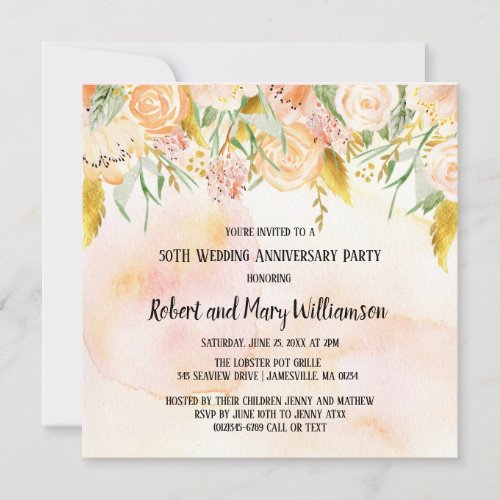 Blush Pink and Gold 50th Anniversary Invitations