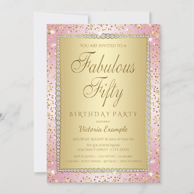 Blush Pink and Gold 50th Birthday Party Invitation (Front)