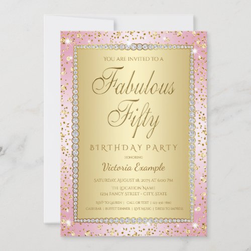 Blush Pink and Gold 50th Birthday Party Invitation