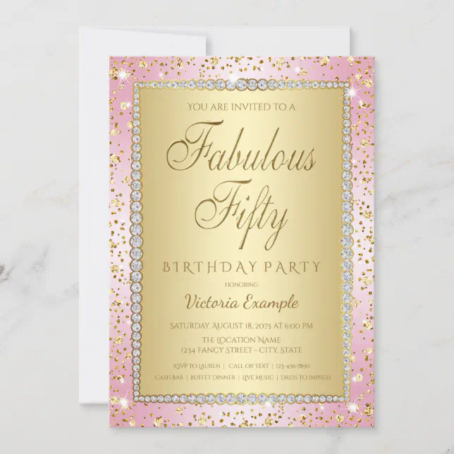 Blush Pink and Gold 50th Birthday Party Invitation | Zazzle