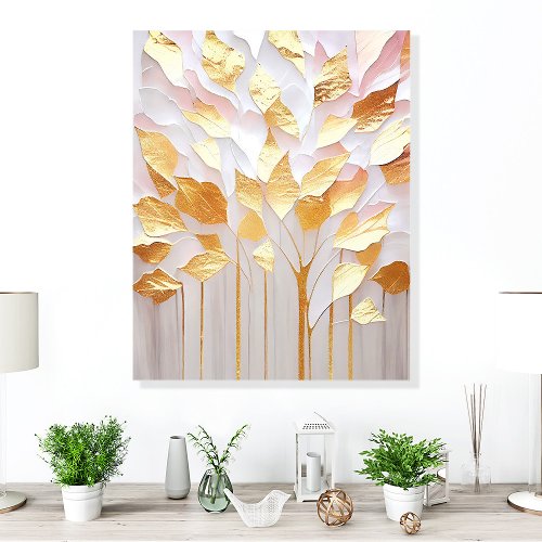 Blush Pink And Gold Abstract Leaf Wall Art Acrylic Photo Tile