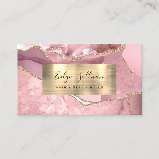 Blush Pink and Gold Agate Business Card (Front)