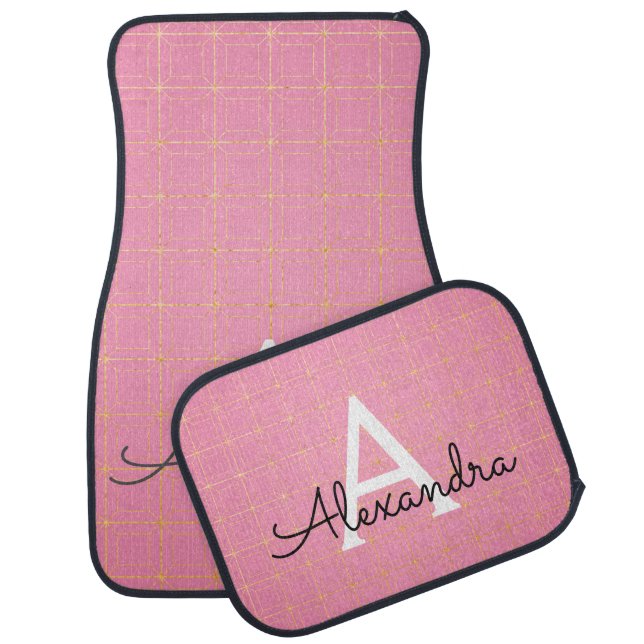 Blush Pink and Gold Art Deco Pattern Monogam Car Floor Mat (Set)