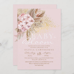 Blush Pink and Gold Baby in Bloom Baby Shower Invitation