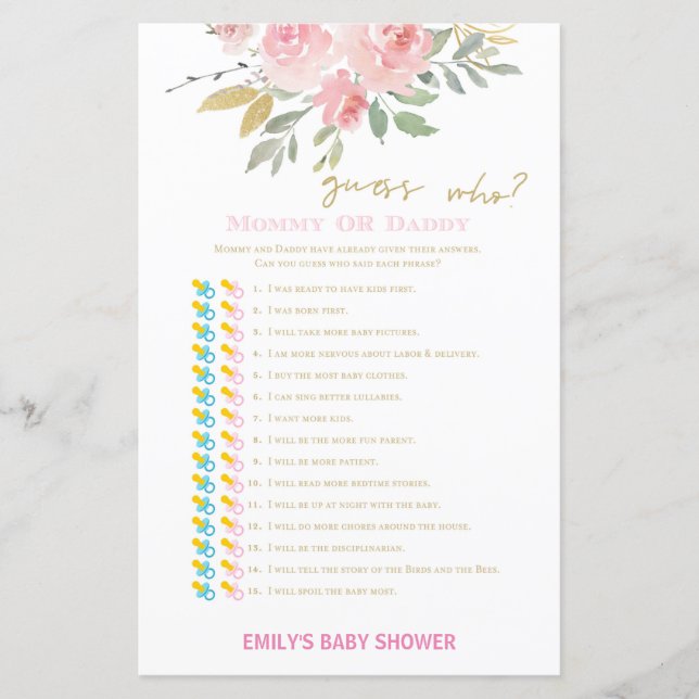 Blush Pink and Gold Baby Shower Game PRINTED (Front)