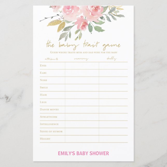 Blush Pink and Gold Baby Shower Game PRINTED (Front)