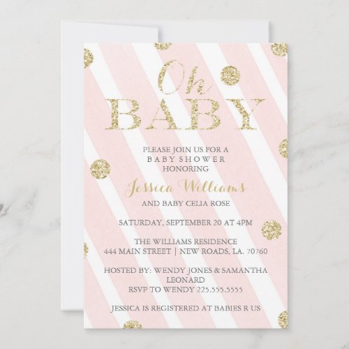 Blush Pink and Gold Baby Shower Invitations 5" X 7" Invitation Card