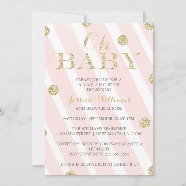 Blush Pink and Gold Baby Shower Invitations (Front)