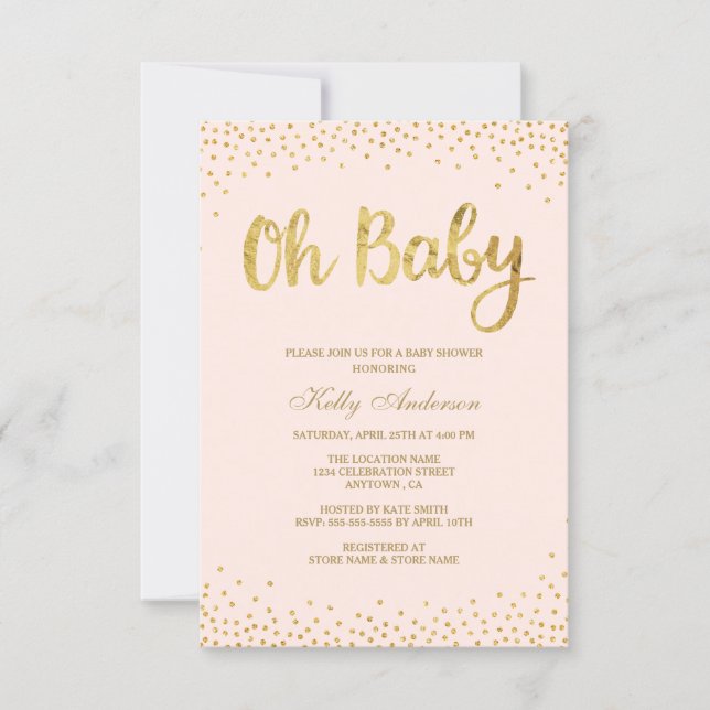 Blush Pink and Gold Baby Shower Invitations (Front)