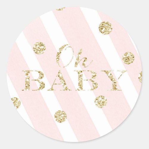 Blush Pink and Gold Baby Shower  Oh Baby Classic Round Sticker