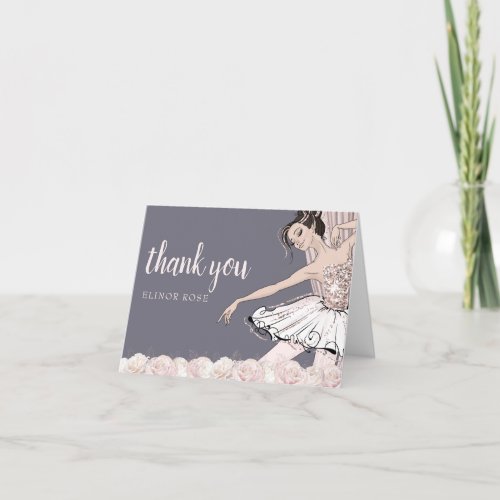 Blush Pink and Gold Ballerina Thank You Card
