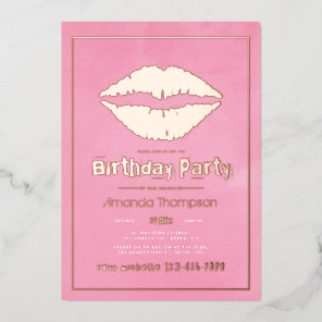 Blush Pink and Gold Birthday Kiss Lips Foil Invitation