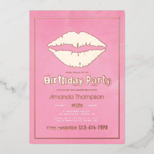 Blush Pink and Gold Birthday Kiss Lips Foil Invitation