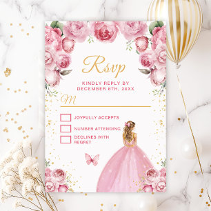 Blush Pink and Gold Blonde Hair Princess RSVP Card