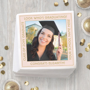 Blush Pink and Gold Border Graduation Party Photo Napkins