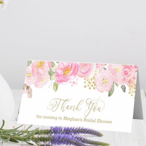 Blush Pink and Gold Calligraphy Floral Thank You Place Card