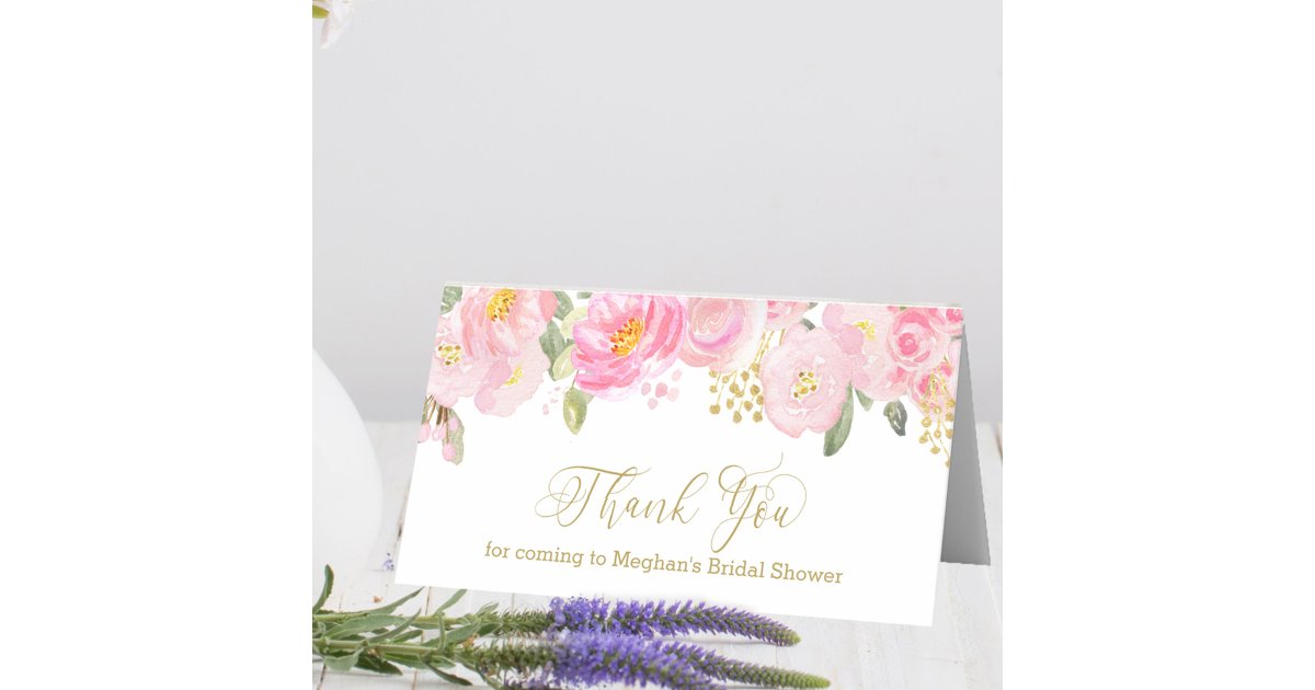 Blush Pink and Gold Calligraphy Floral Thank You Place Card | Zazzle