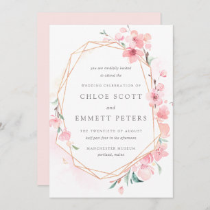 Blush Pink and Gold Cherry Blossom Wedding Invitation