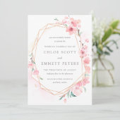 Blush Pink and Gold Cherry Blossom Wedding Invitation (Standing Front)