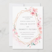 Blush Pink and Gold Cherry Blossom Wedding Invitation (Front)