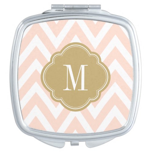 Blush Pink and Gold Chevron Monogram Compact Mirror