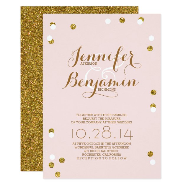 Blush Pink And Gold Confetti Modern Wedding Invite