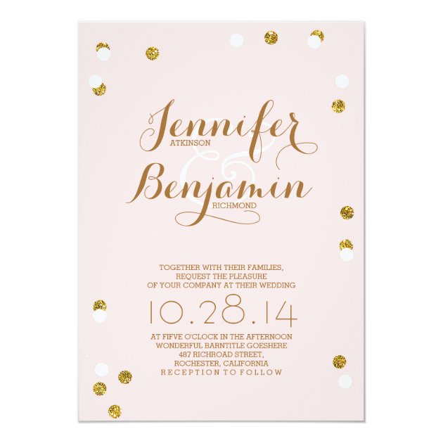 Blush Pink And Gold Confetti Modern Wedding Invite