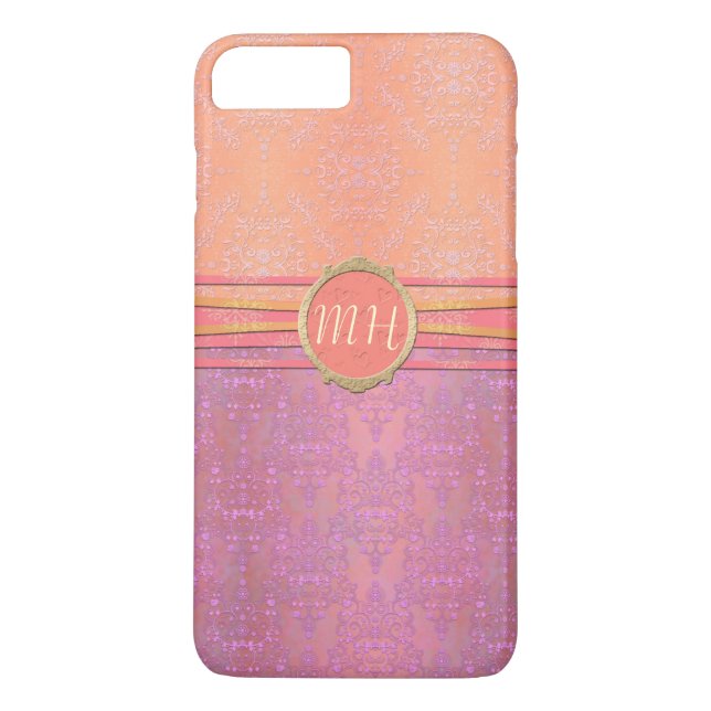 Blush Pink and Gold Damask Custom Monogram Pattern Case-Mate iPhone Case (Back)