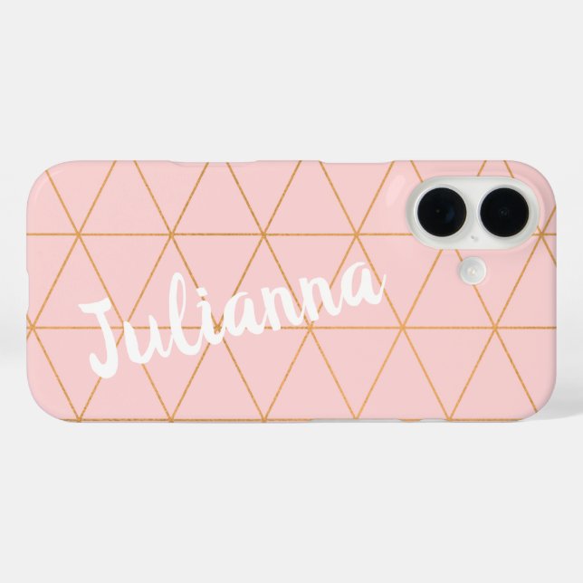 Blush Pink and Gold Diamond Grid Line Personalized Case-Mate iPhone Case (Back (Horizontal))