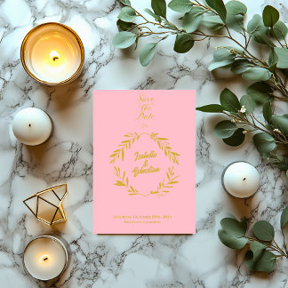 Blush Pink and Gold Diamond Save the Date Wedding Invitation