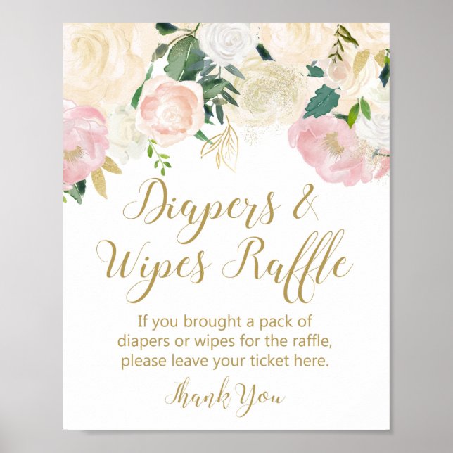 Blush Pink and Gold Diaper and Wipes Raffle Sign (Front)